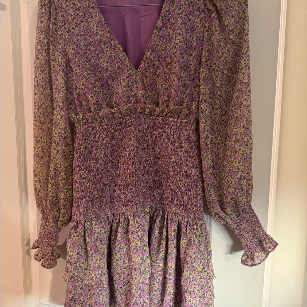 Lush Purple and Gold Long Sleeve Bishop Sleeve Sundress